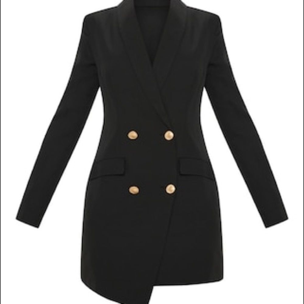 (SOLD) PRETTYLITTLETHING Black Double Breasted Asymmetrical Long Blazer Dress 2 - Picture 6 of 6